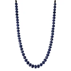 18K Gold 275 Carat Faceted Blue Sapphire Rondel Bead Necklace on Cord