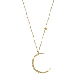 18K Gold Crescent Moon & Star Pendant with Diamonds