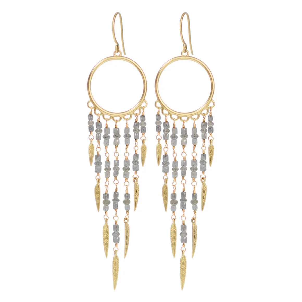 18K Gold Dream Catcher Earrings with Grey Diamonds
