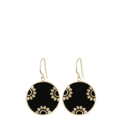 18K Gold Ebony Flower Disc Earrings