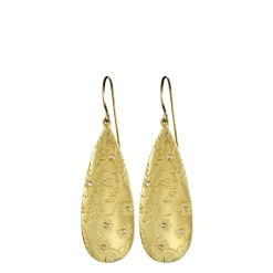 18K Gold Slim Teardrop Paisley Earrings with Diamonds