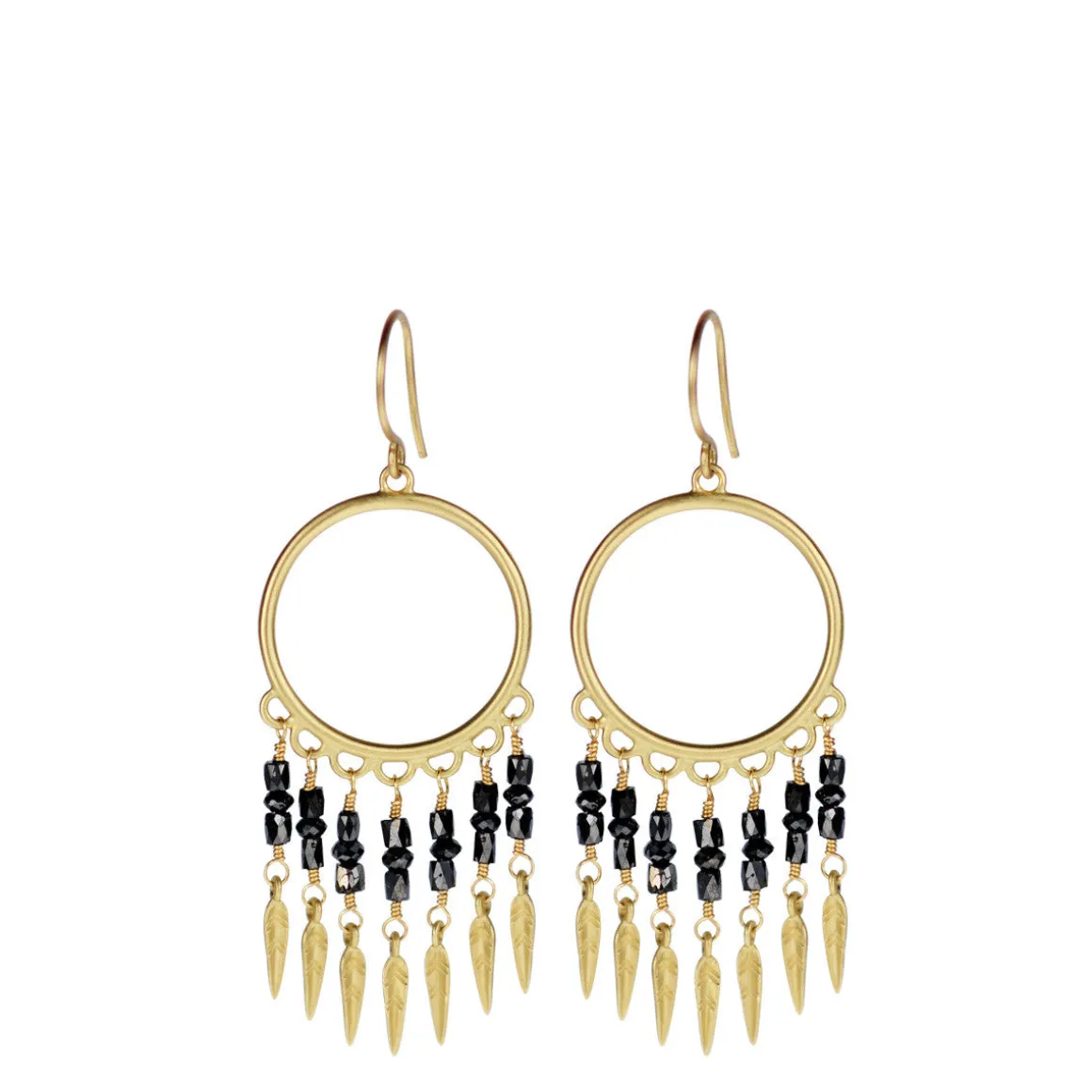 18K Gold Small Black Diamond Dream Catcher Earrings
