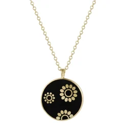 18K Gold Small Ebony Multi Flower Disc Pendant