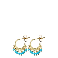 18K Gold Small Fine Turquoise Beaded Hoop Earrings
