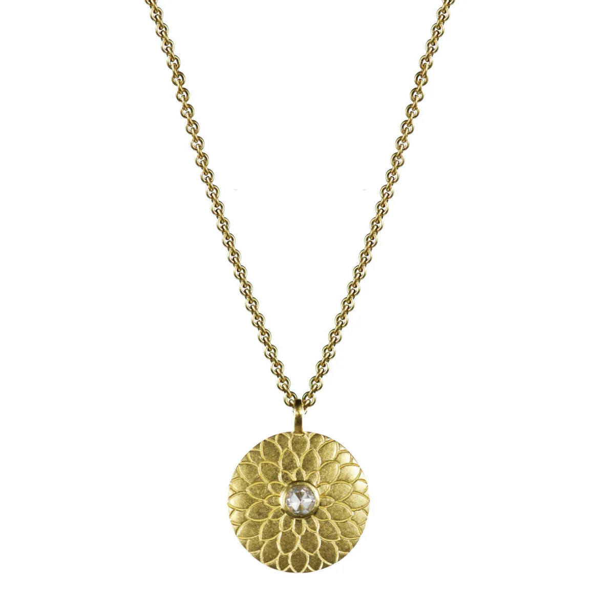 18K Gold Small Lotus Mandala Amulet with Diamond