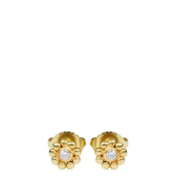 18K Gold Tiny Java Flower Stud Earrings with Diamonds