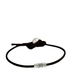 Men's Sterling Silver Barrel 'Om' Bead Bracelet on Black Cord
