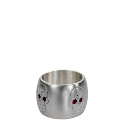 Men's Sterling Silver Wide Skull Band with Ruby Eyes