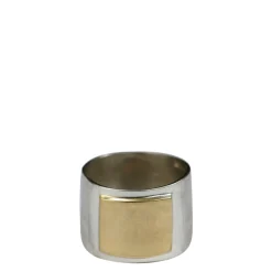 Men's Sterling Silver Wide Flattened Ring with 10K Gold Square