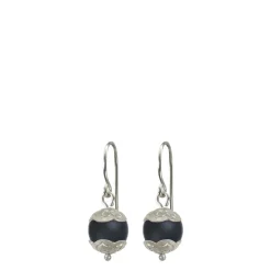 Sterling Silver Small Flower Cap Onyx Earrings