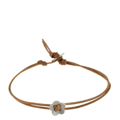 Sterling Silver Small Single Flower Bracelet on Natural Leather