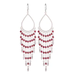 Sterling Silver Teardrop Garnet Fringe Earrings