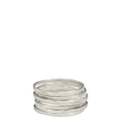 Sterling Silver Thin Flattened Ring (Set of 7)