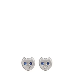 Sterling Silver Tiny Kitten Studs with Sapphire Eyes